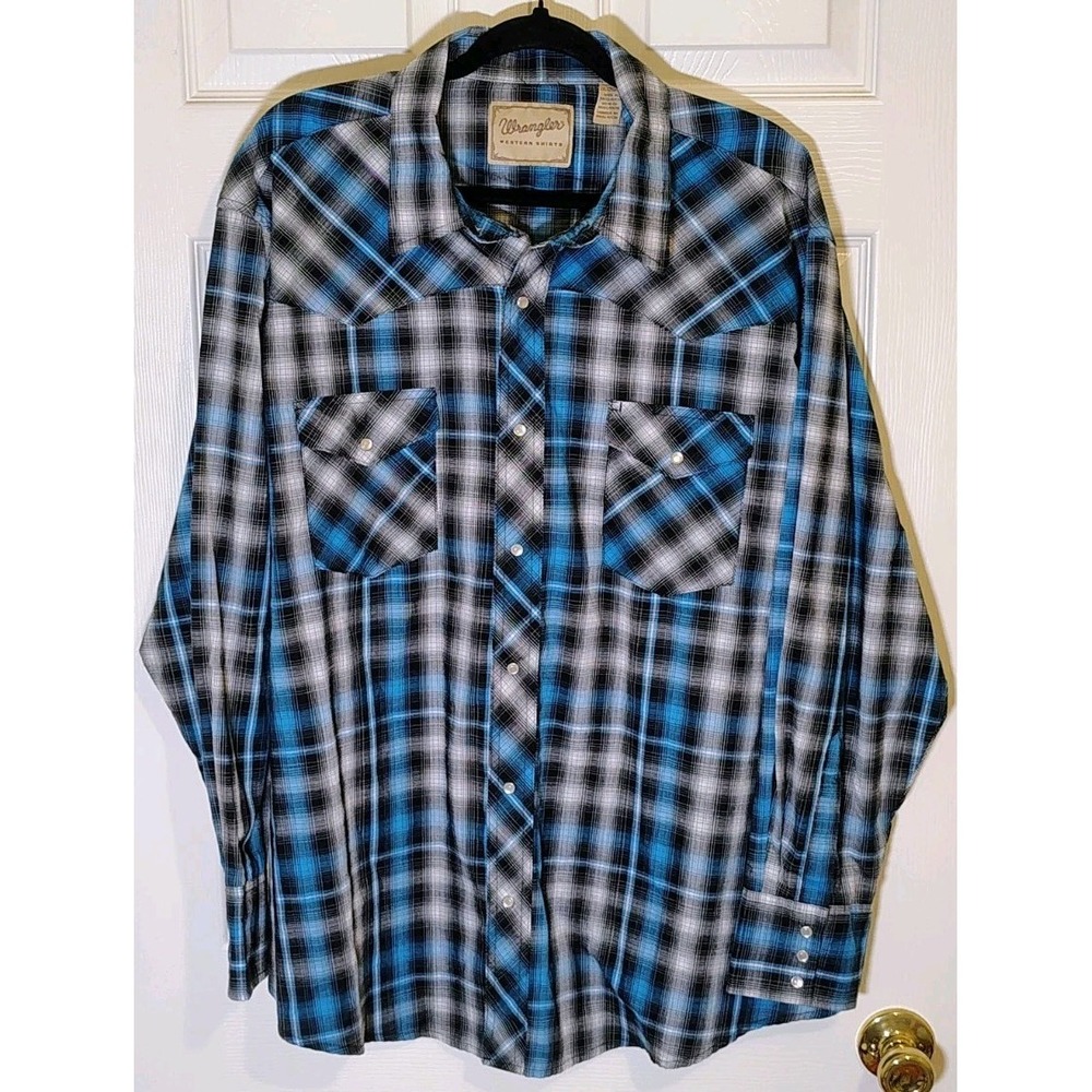 Wrangler Plaid Western Cowboy Pearl Snap L/S Shirt 2XL